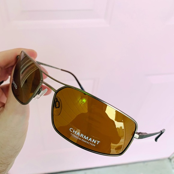 Charmant Polarized Brown Tinted Lenses Double Bridge Titanium Frame Sunglasses - Picture 10 of 15